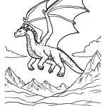 coloriage Majestic Dragon Soaring over Snow-capped Mountains
