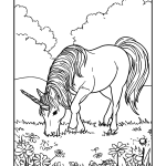 coloriage Majestic Unicorn Grazing in a Meadow