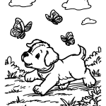 coloriage Playful Puppy Chasing Butterflies in a Sunny Park