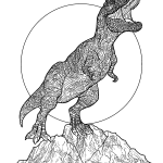 coloriage T-rex Roaring Atop a Rocky Hill