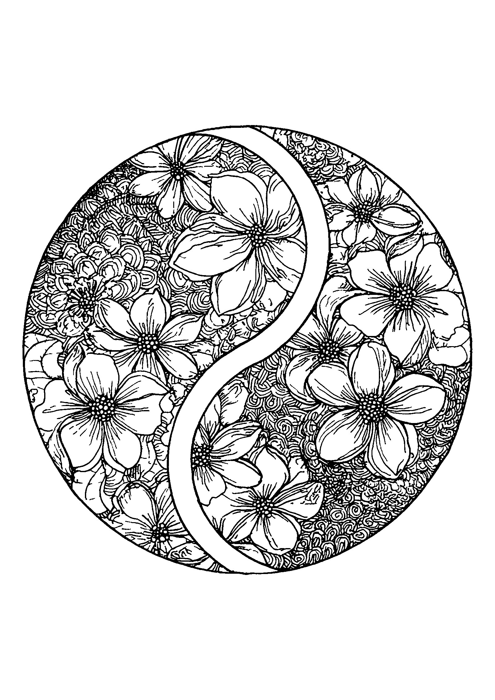 coloriage Intertwined Circles Filled with Floral Designs