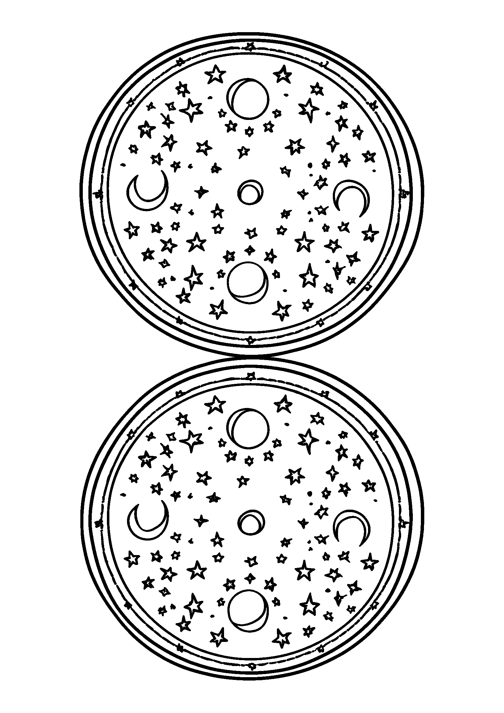 coloriage Concentric Circles Decorated with Stars and Moons