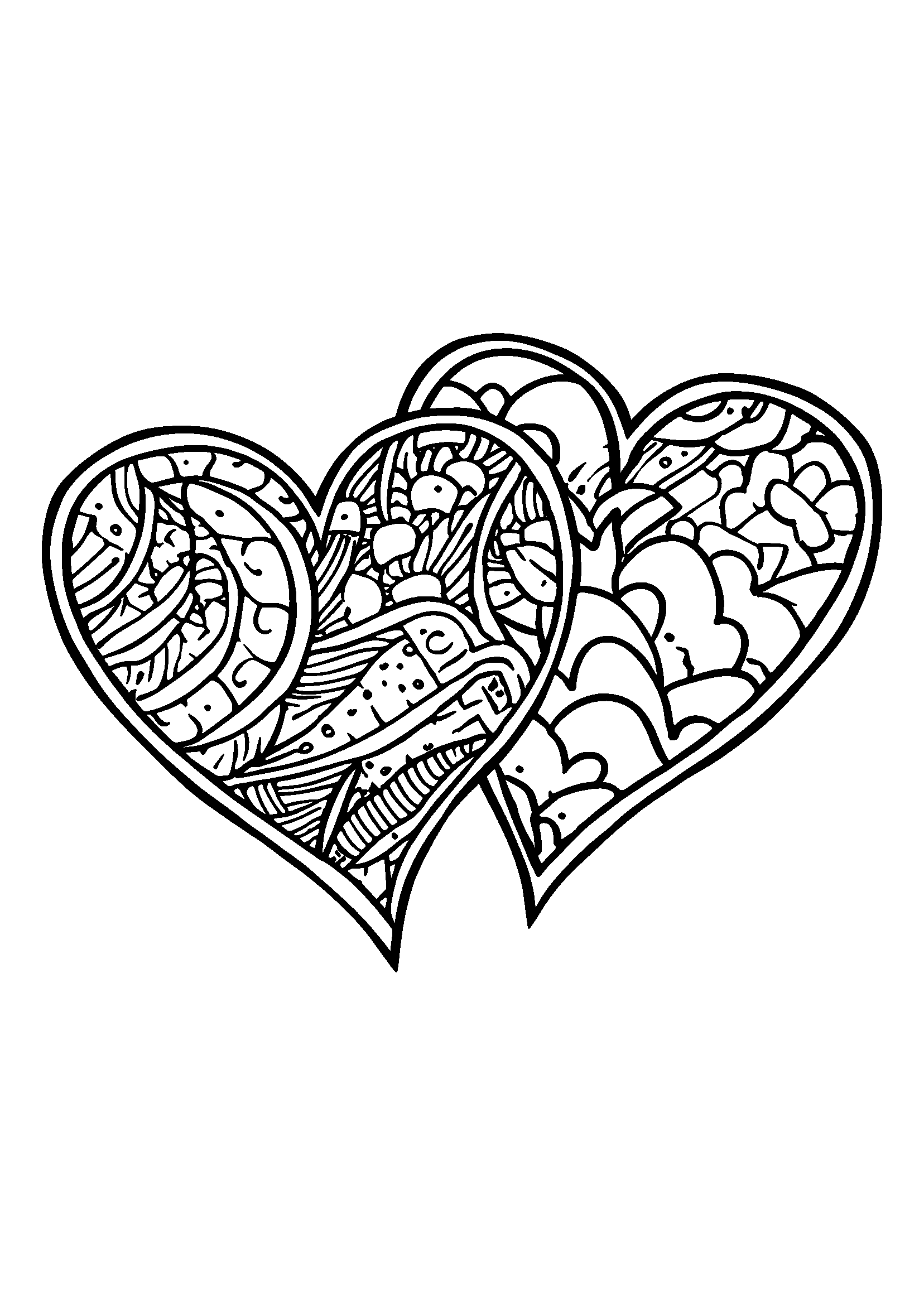 coloriage Overlapping Hearts Filled with Abstract Patterns