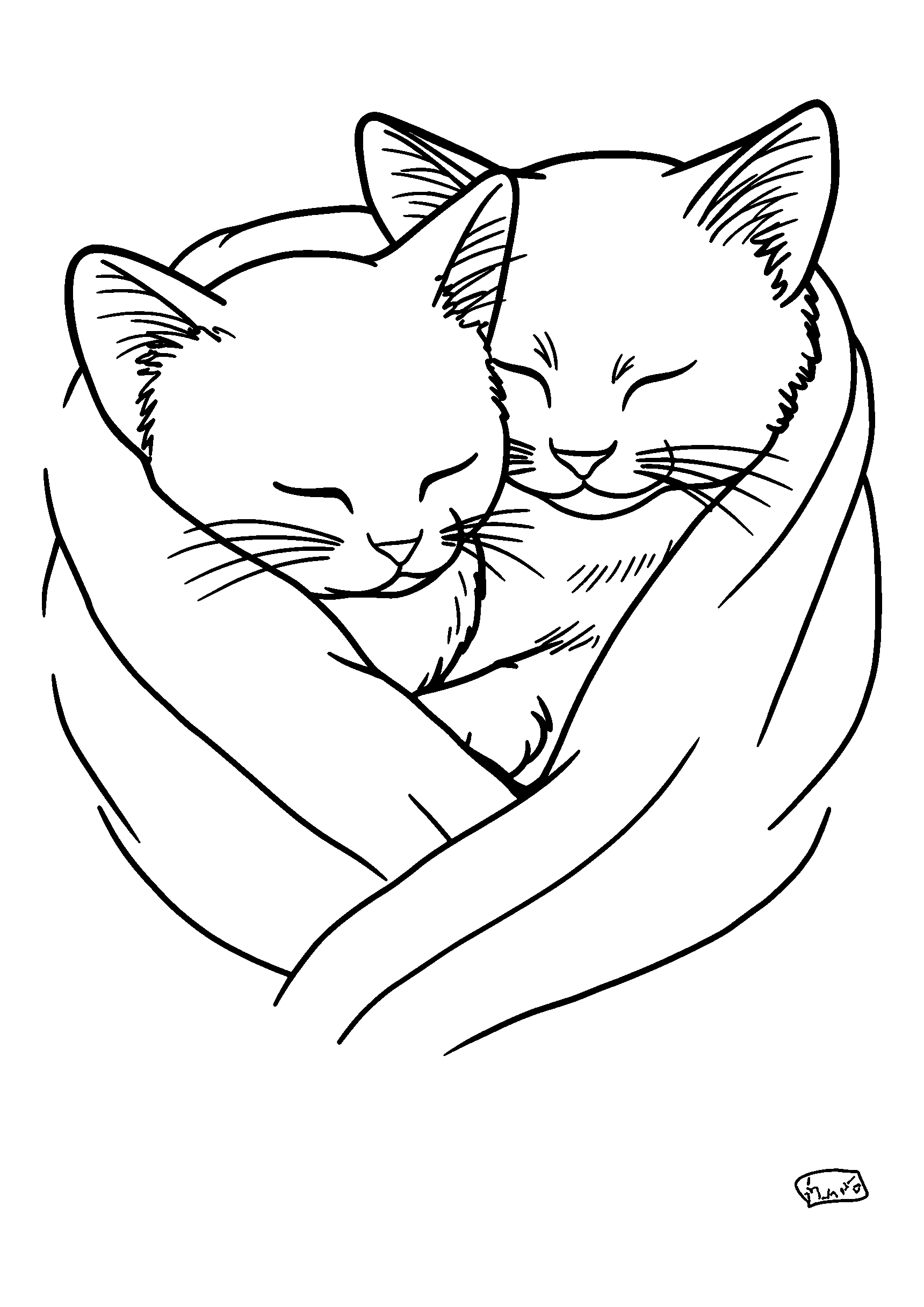 coloriage Cats Cuddling Together on a Soft Blanket