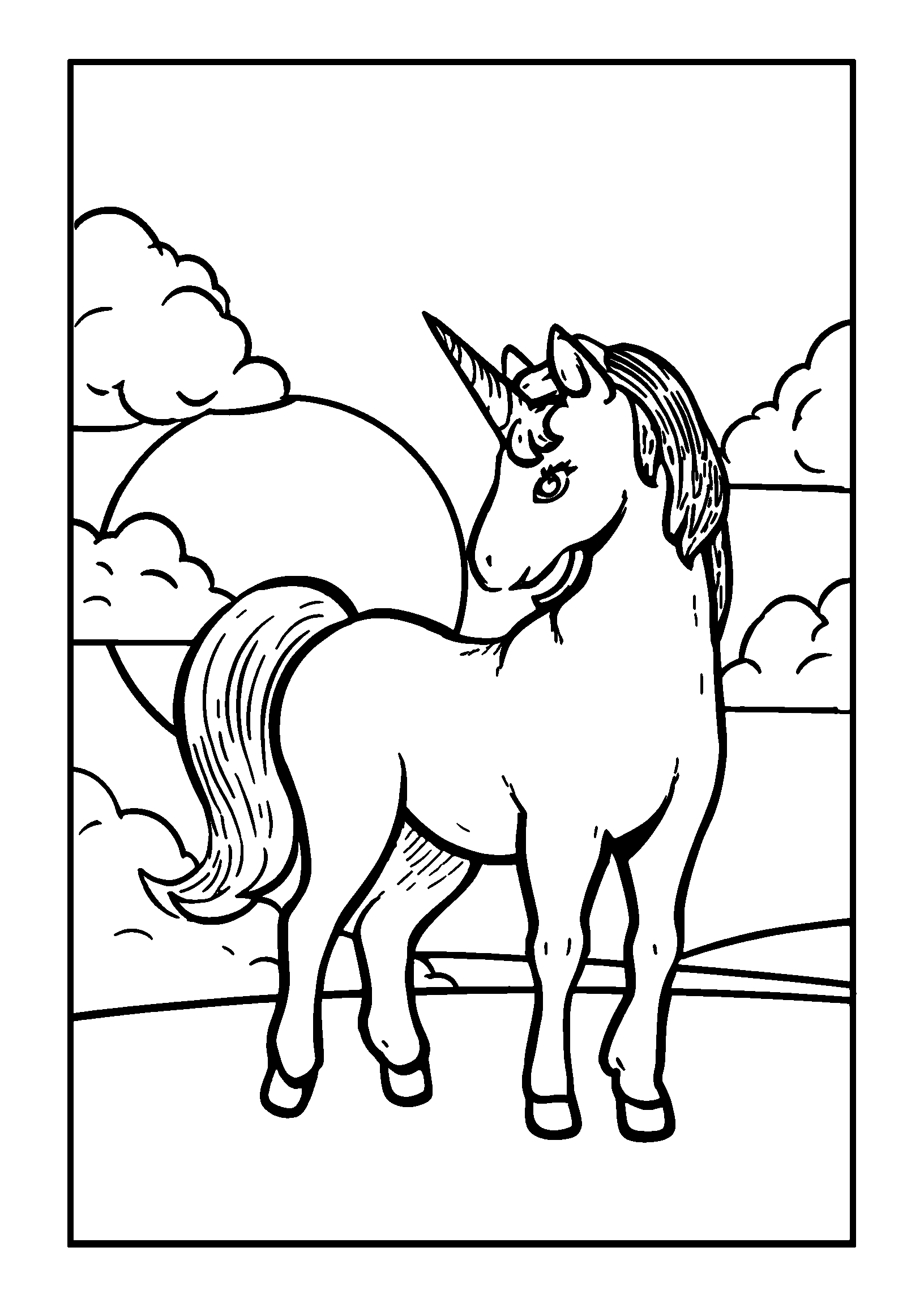 coloriage Unicorn Standing Proud Against a Sunset Sky