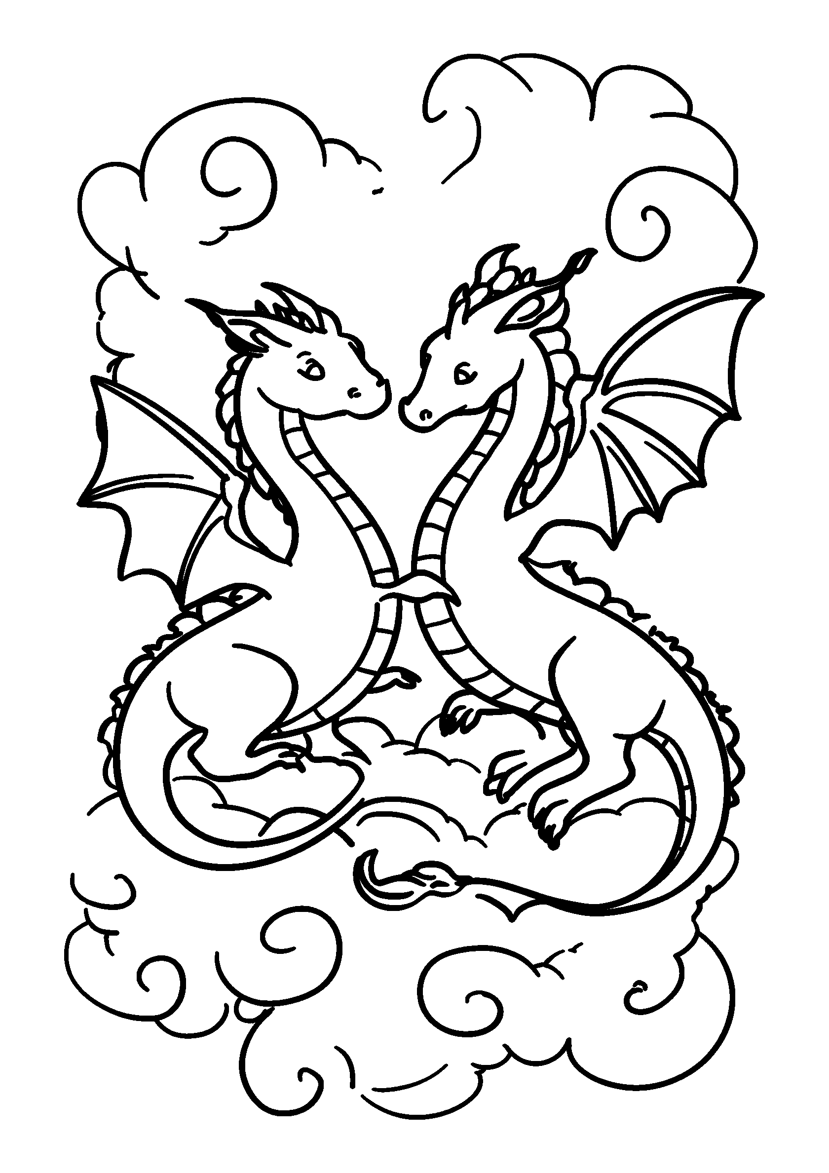 coloriage Dragons Dancing Together in a Swirling Storm