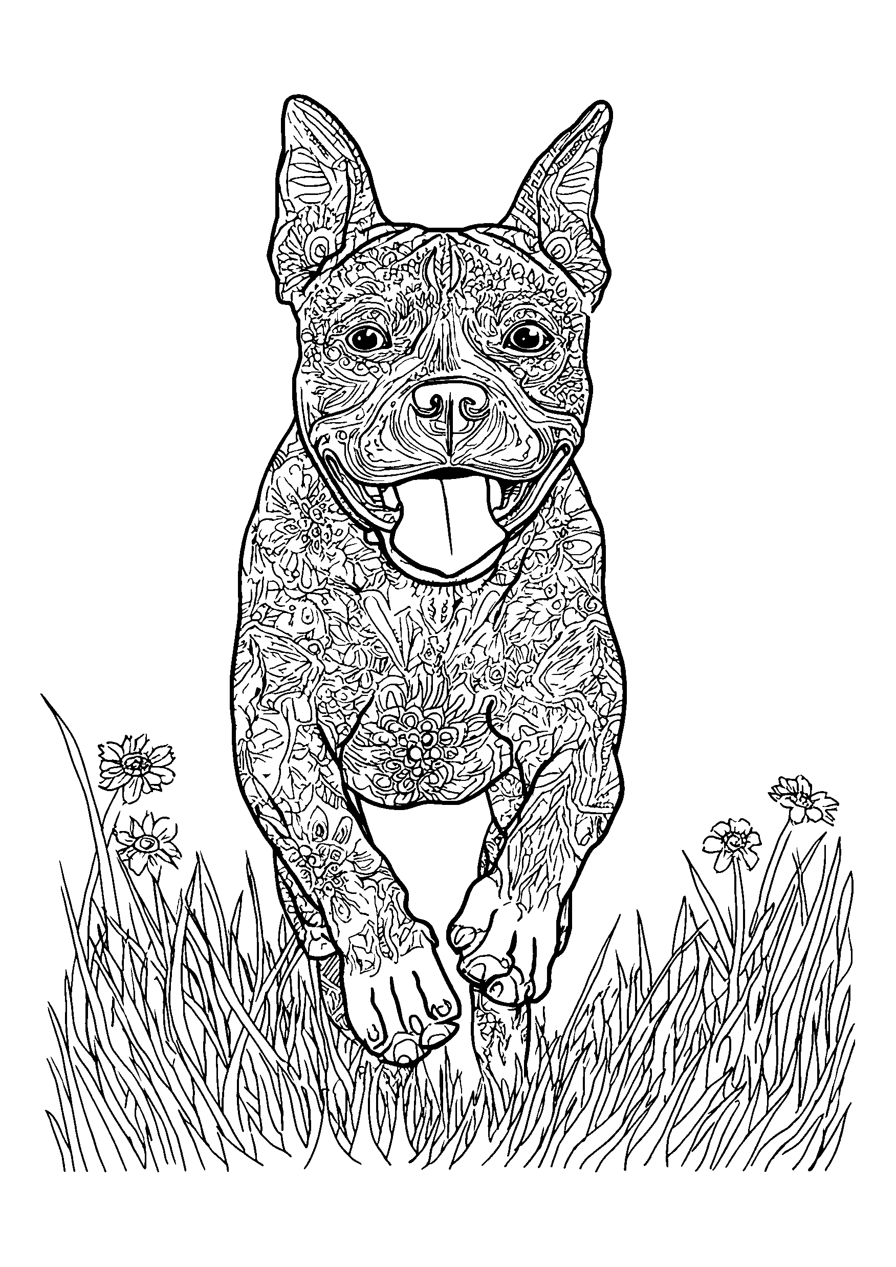 coloriage Boxer Dog Running Joyfully Through a Meadow