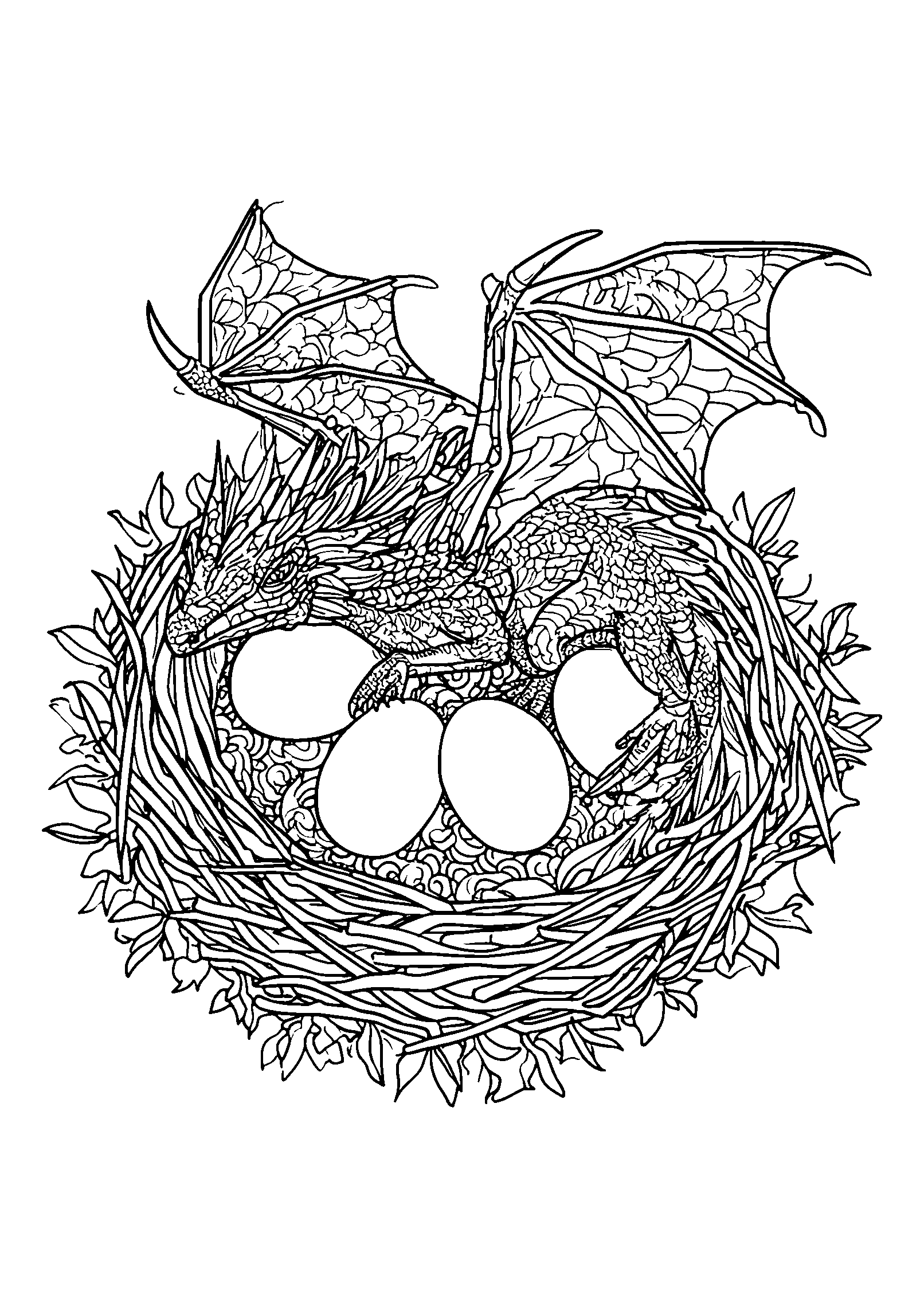 coloriage Dinosaur Nest with Colorful Eggs