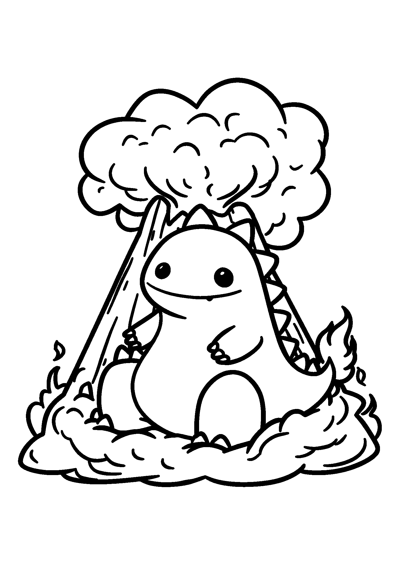 coloriage Dragon Emerging from a Fiery Volcano with Smoke Billowing