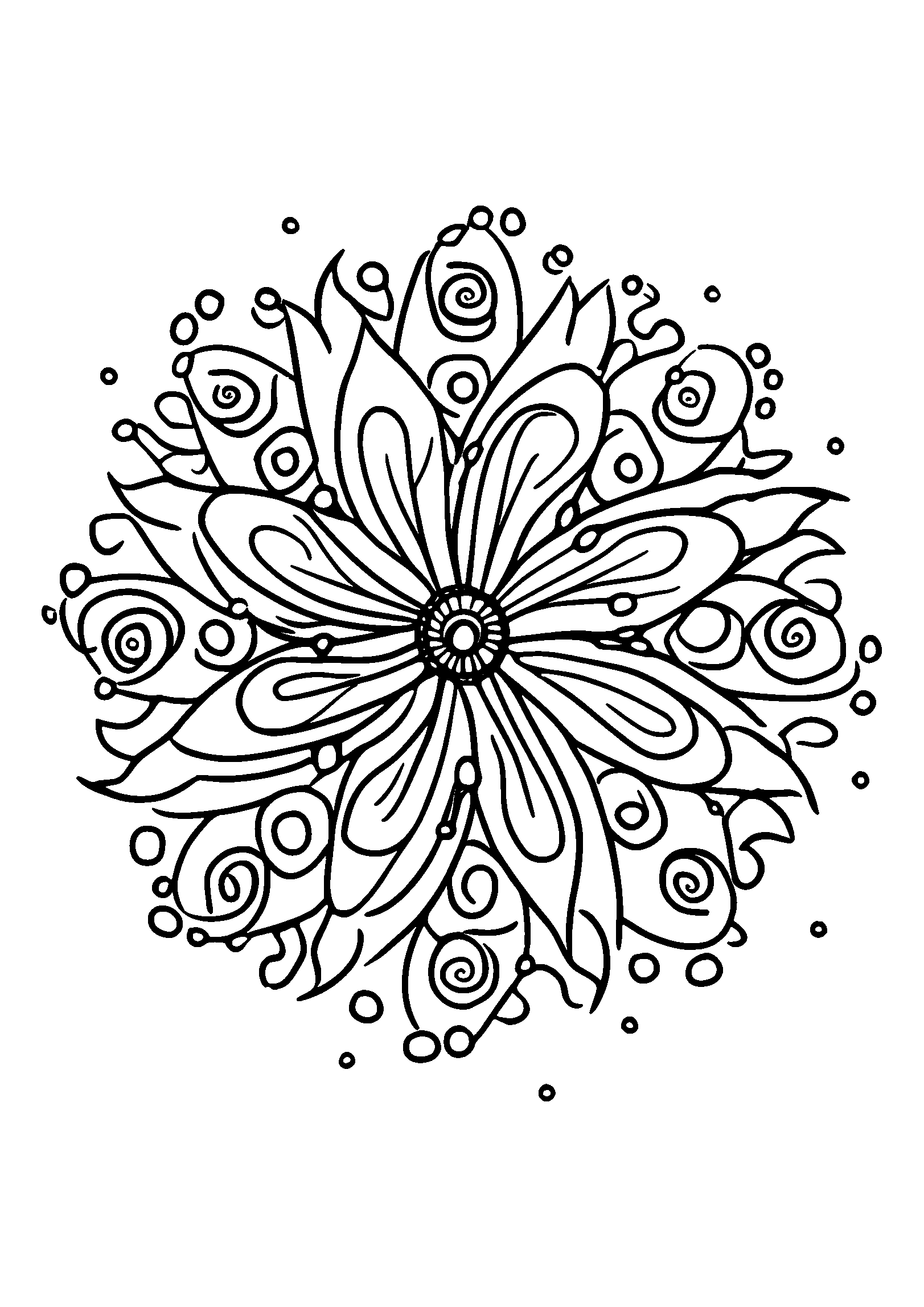 coloriage Vibrant Mandala with Spirals and Dots Radiating Outward