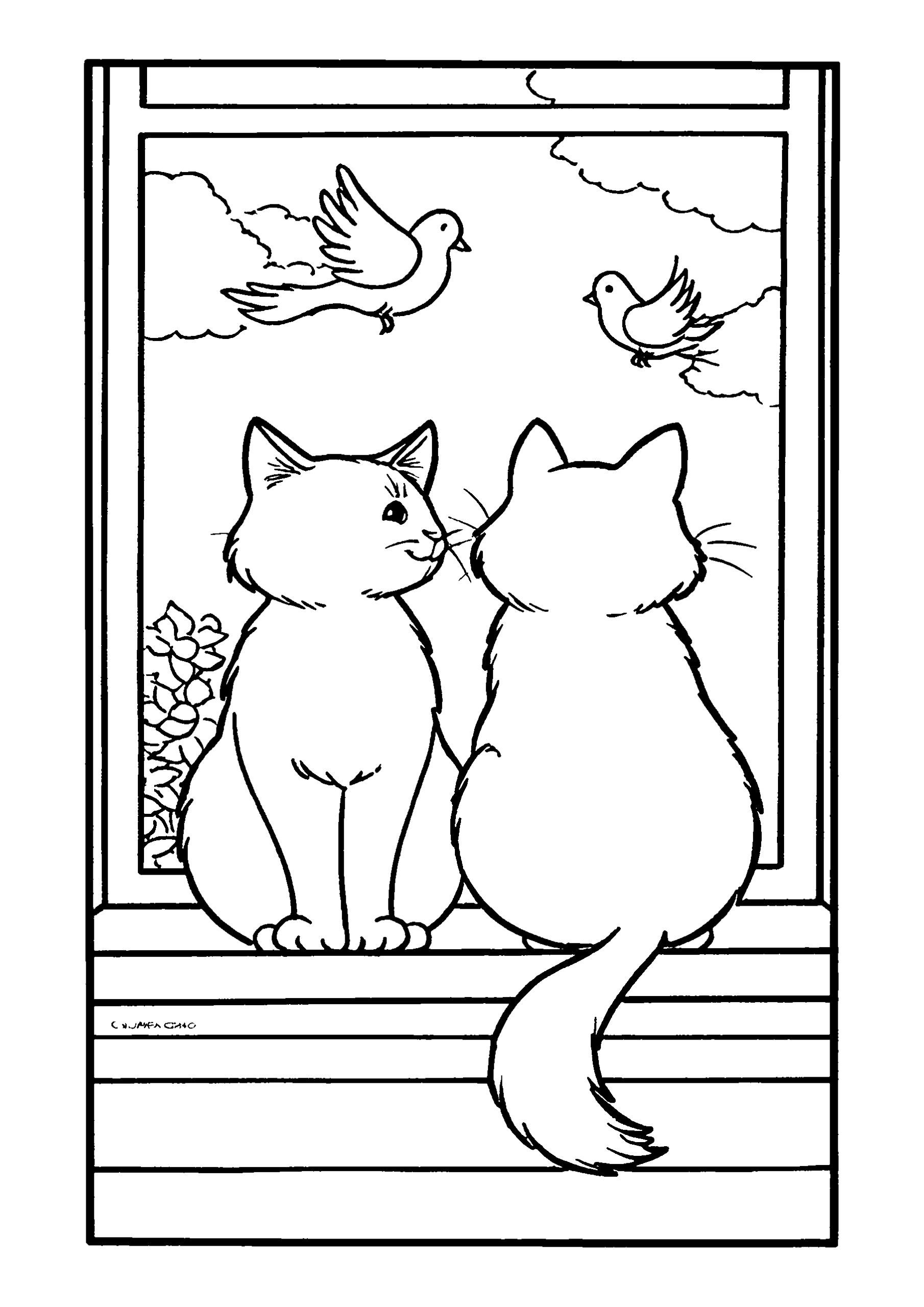 coloriage Dogs Sitting Side by Side Watching a Sunset