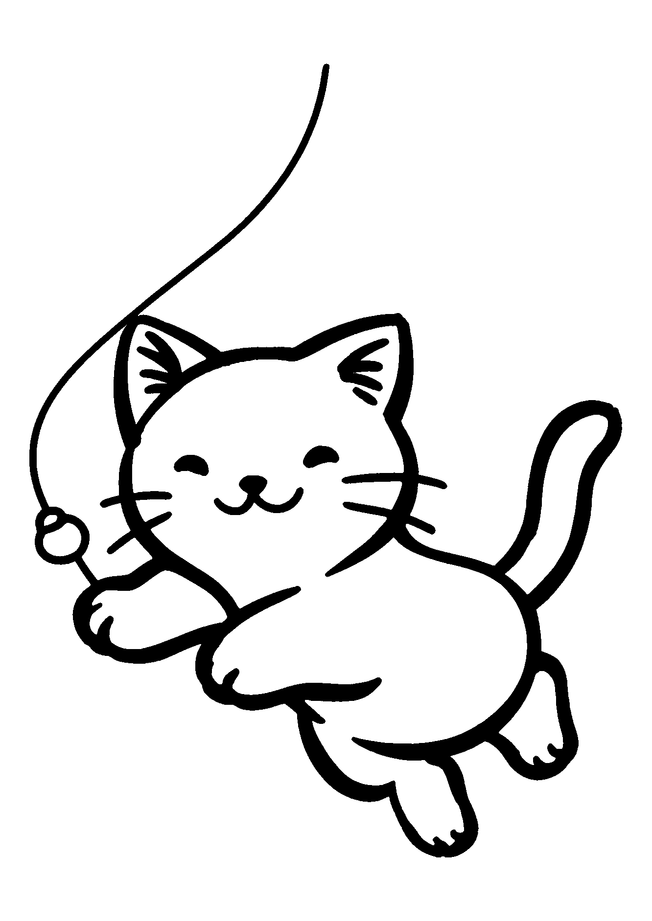 coloriage Playful Cat Jumping After a String Toy