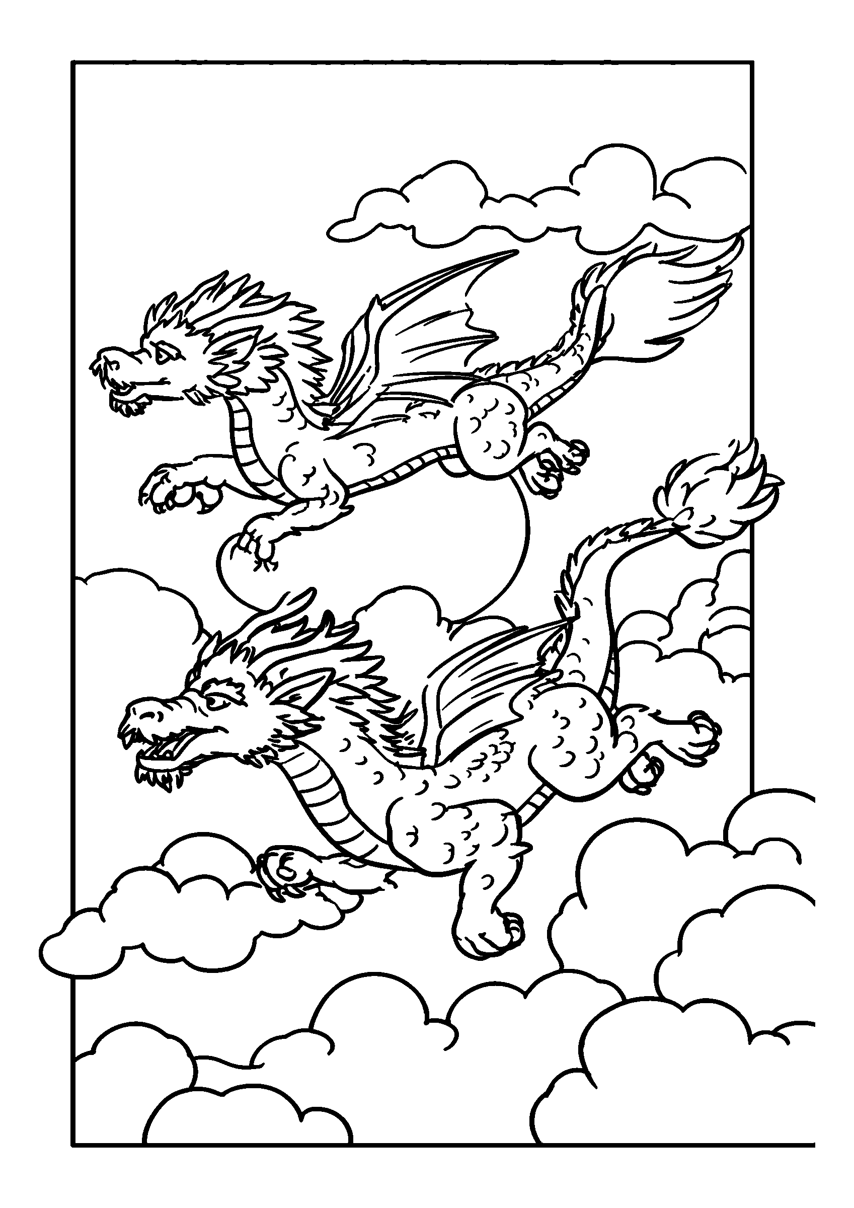 coloriage Dragons Racing Through the Clouds on a Sunny Day