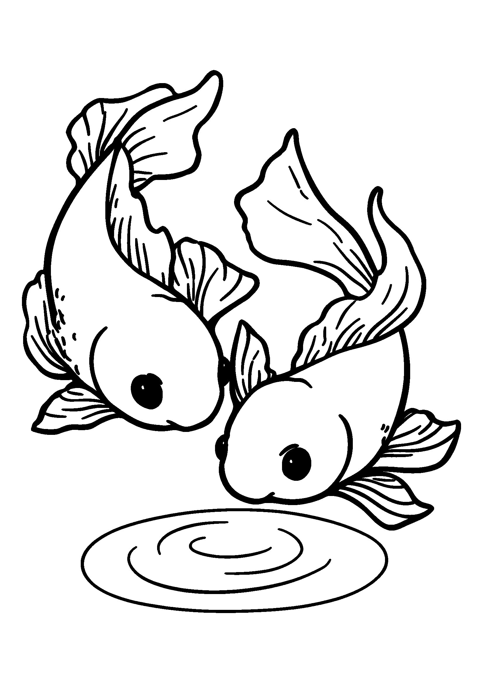 coloriage Fish Swirling Around a Central Water Droplet