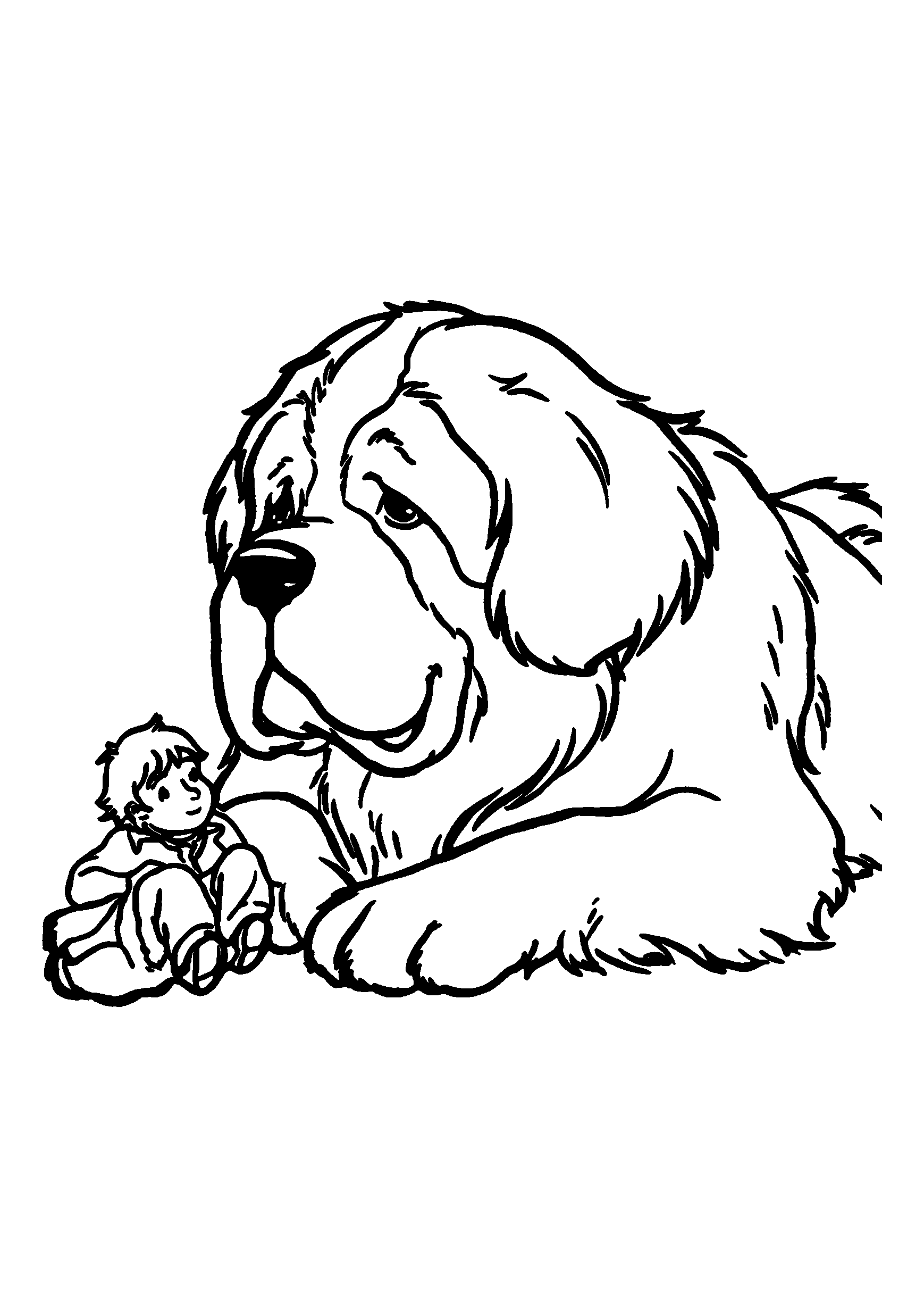 coloriage Large Saint Bernard Lying Down with a Child