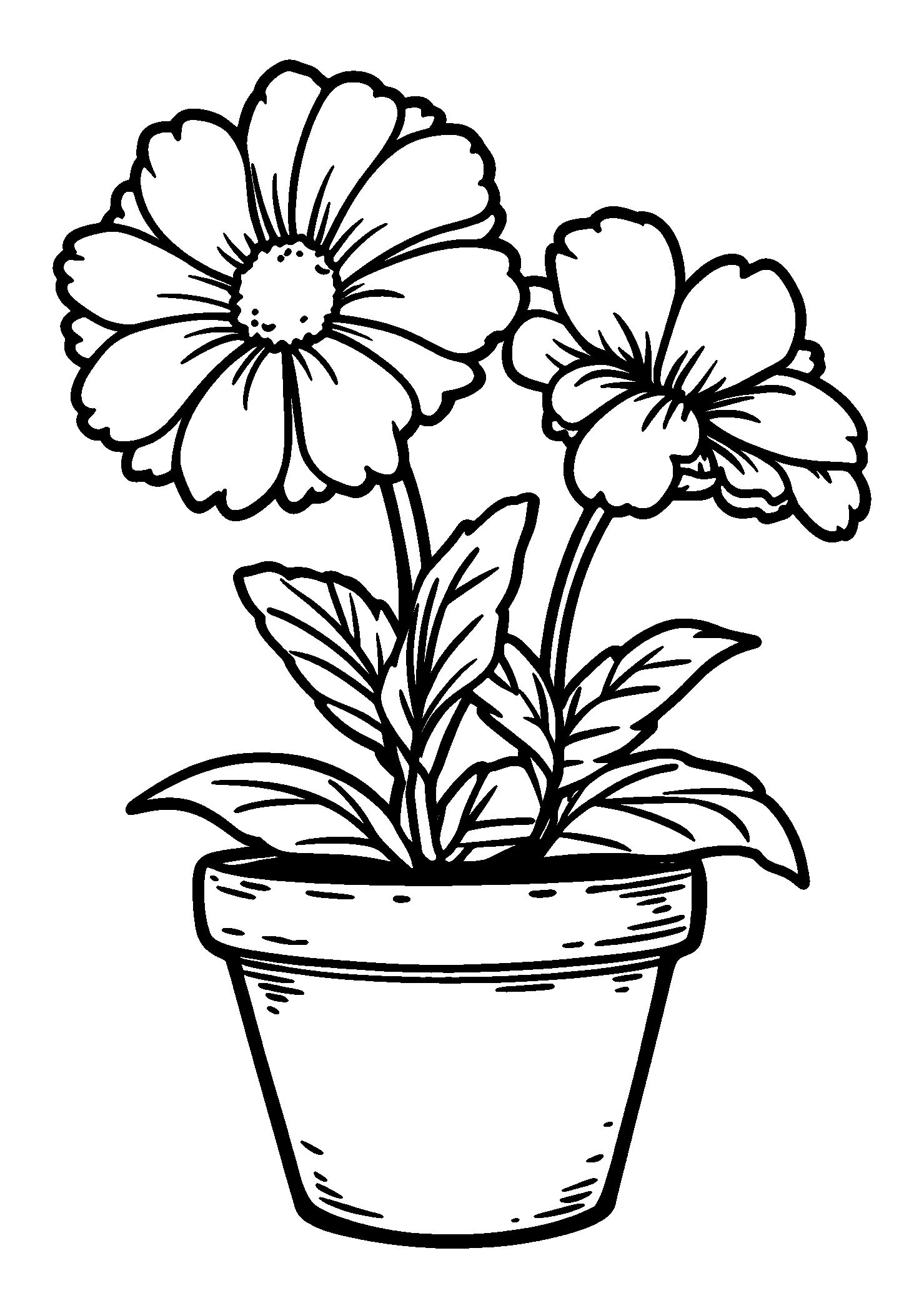 coloriage Flowers in a Pot, One Wilting Slightly