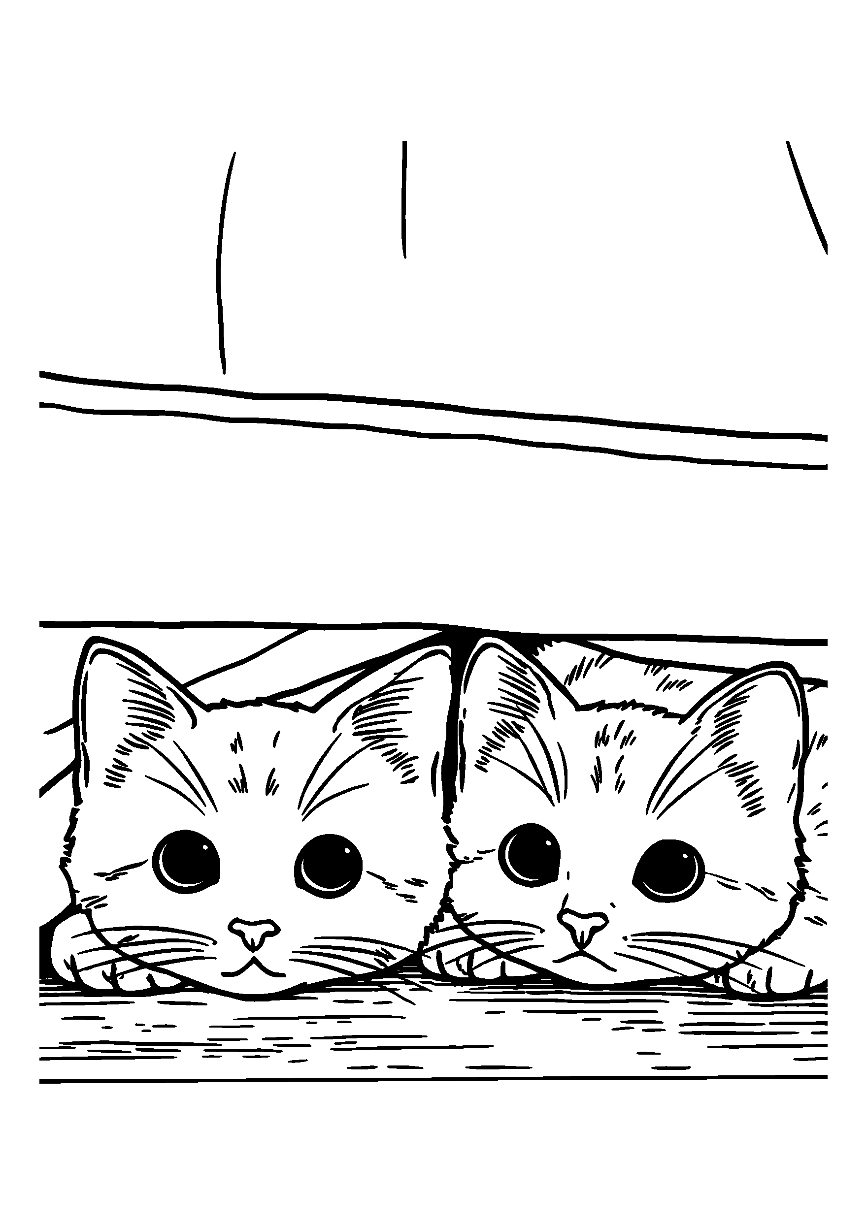 coloriage Cats Peeking out from under a Bed