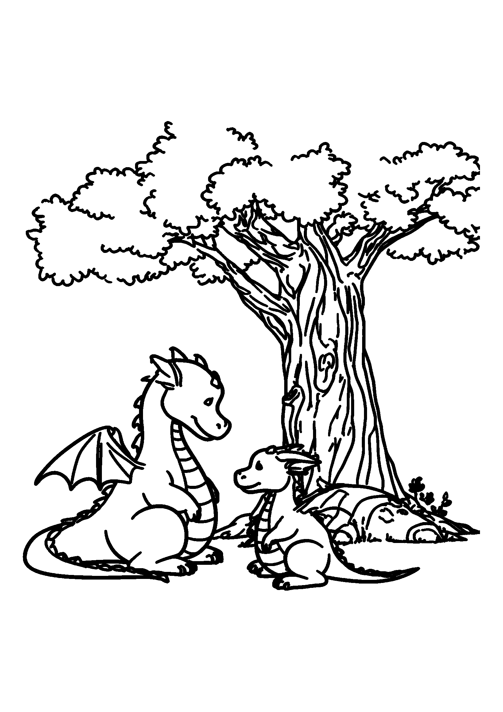 coloriage Elder Dragons Telling Stories under an Ancient Oak