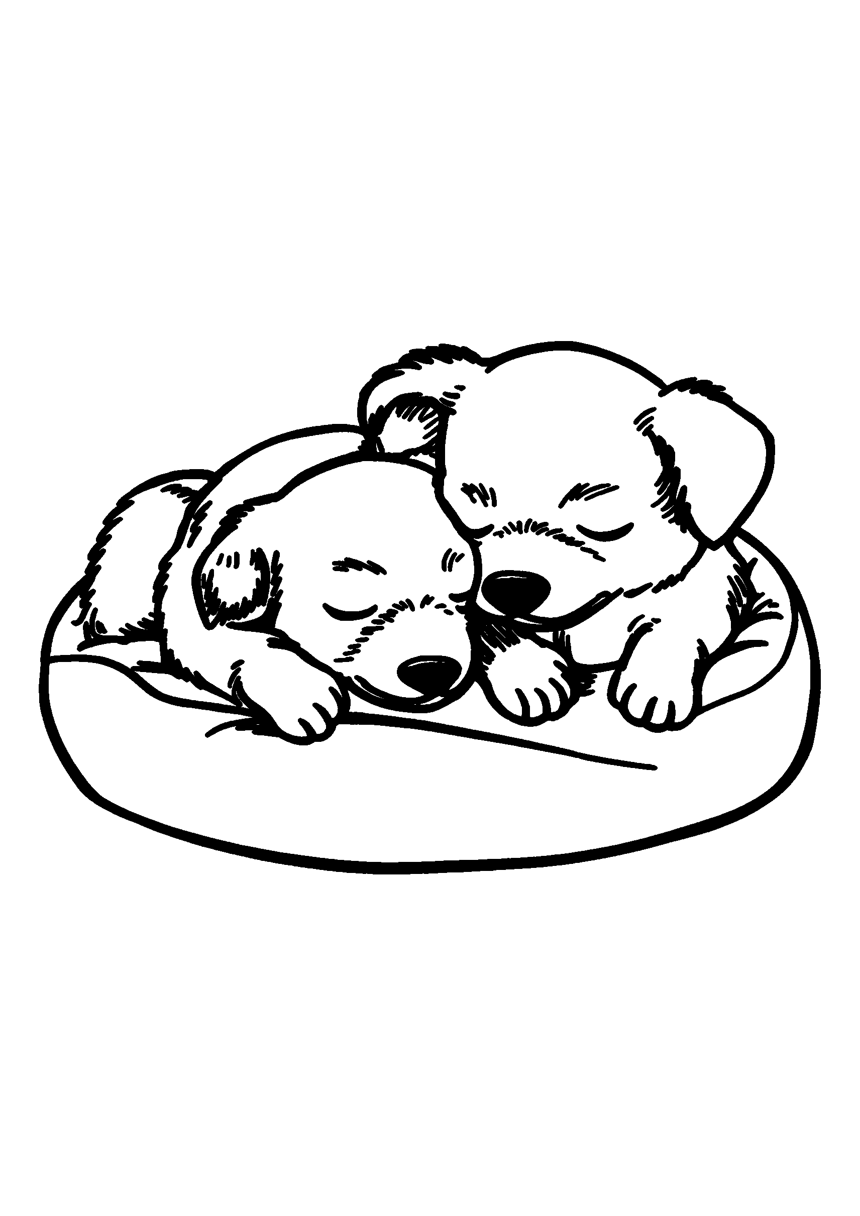coloriage Dogs Cuddled Up Together on a Dog Bed