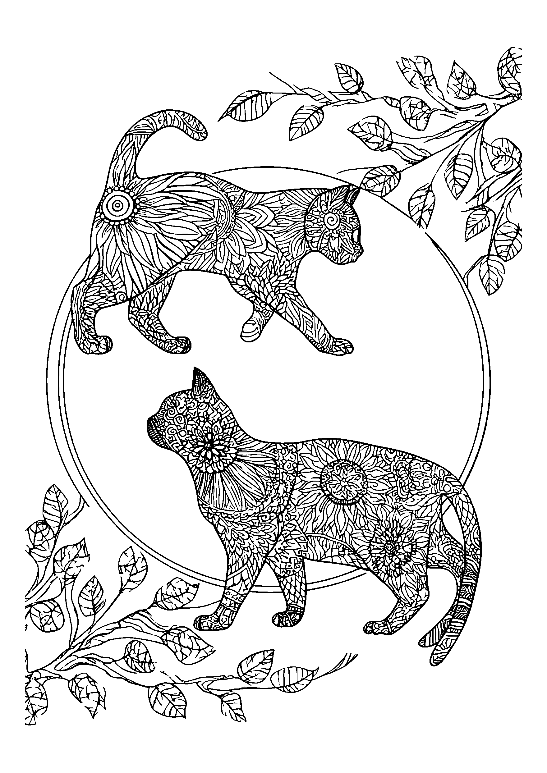 coloriage Cats Chasing Each Other in a Sunny Yard