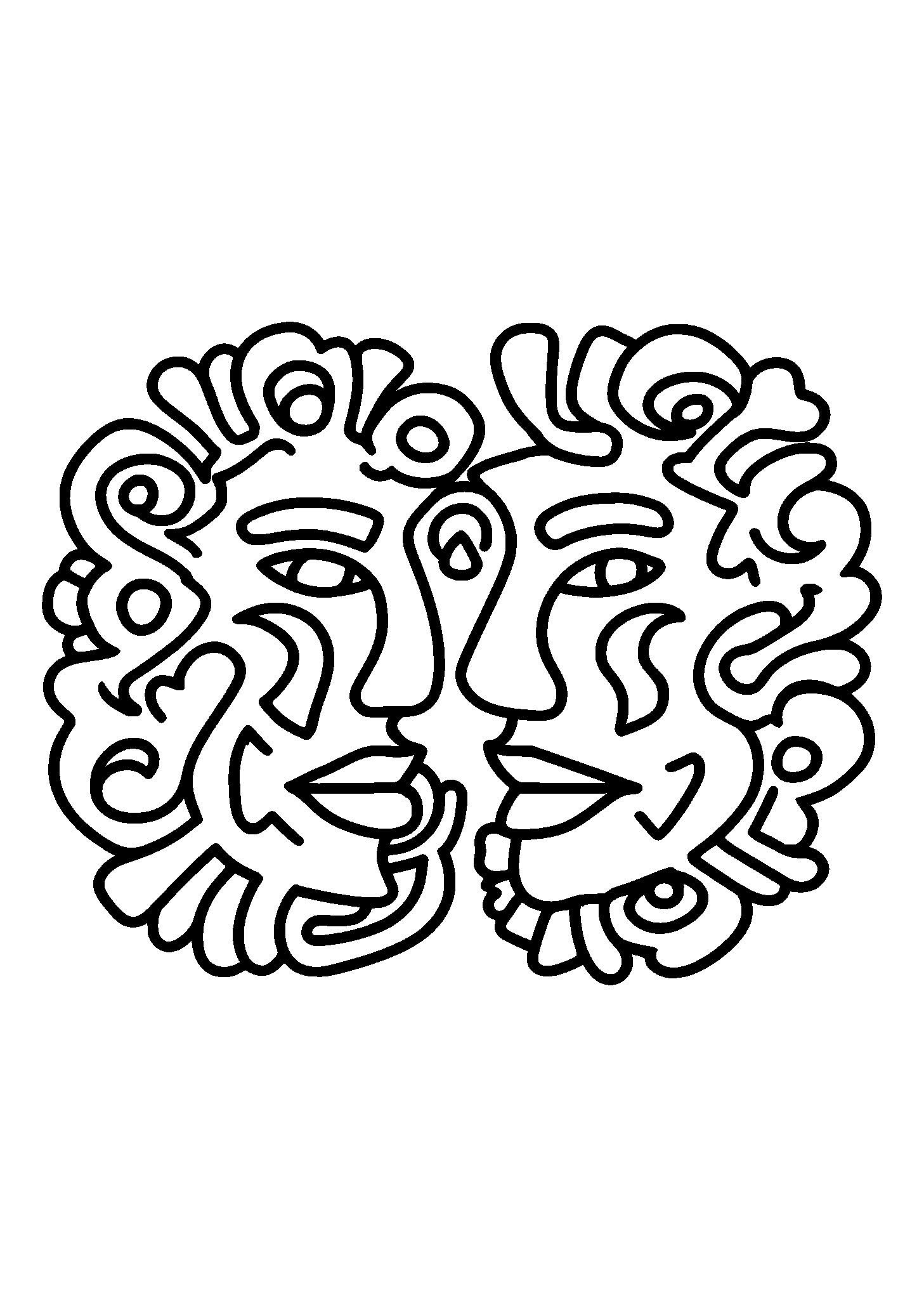 coloriage Abstract Faces Mirrored in a Mandala Pattern