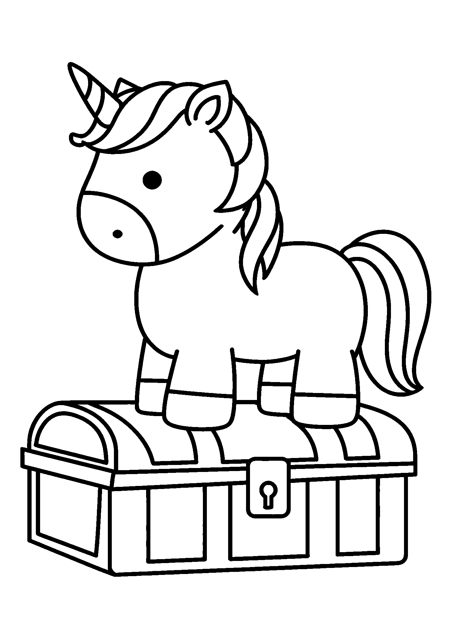 coloriage Unicorn Standing Guard over a Treasure Chest