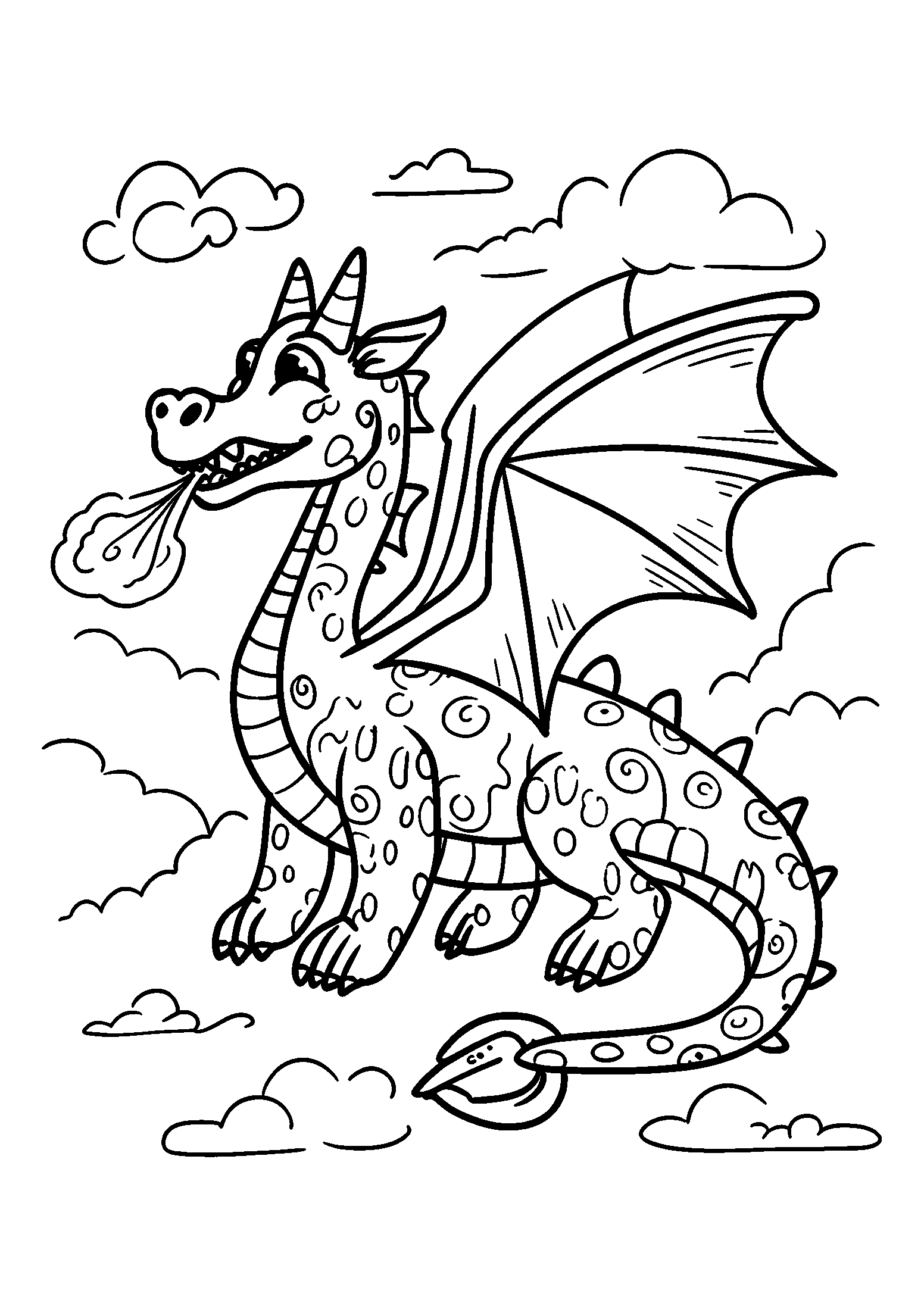 coloriage Dragon Painting Colorful Patterns in the Sky with its Breath