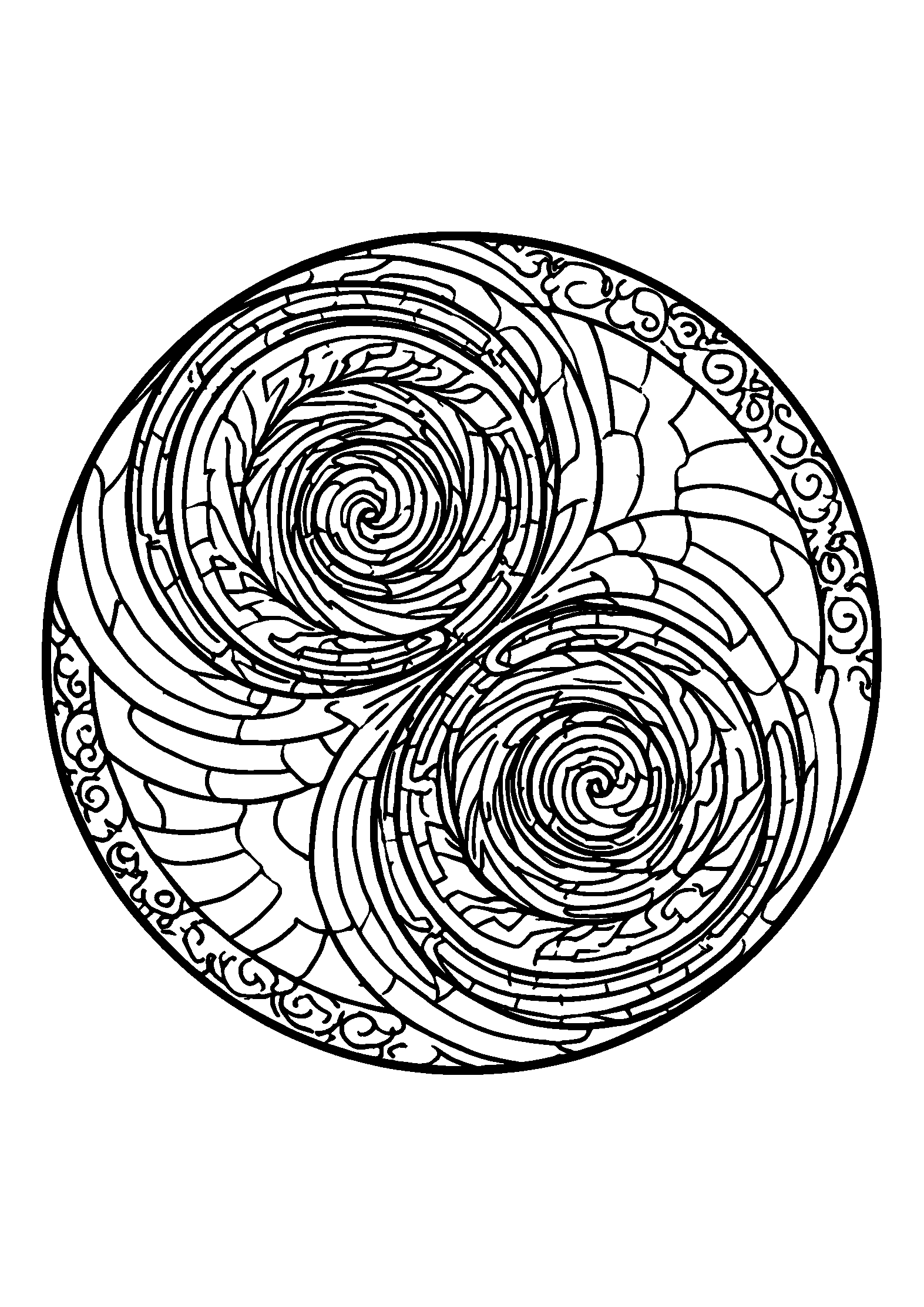 coloriage Spiraling Galaxies Converging in a Mandala