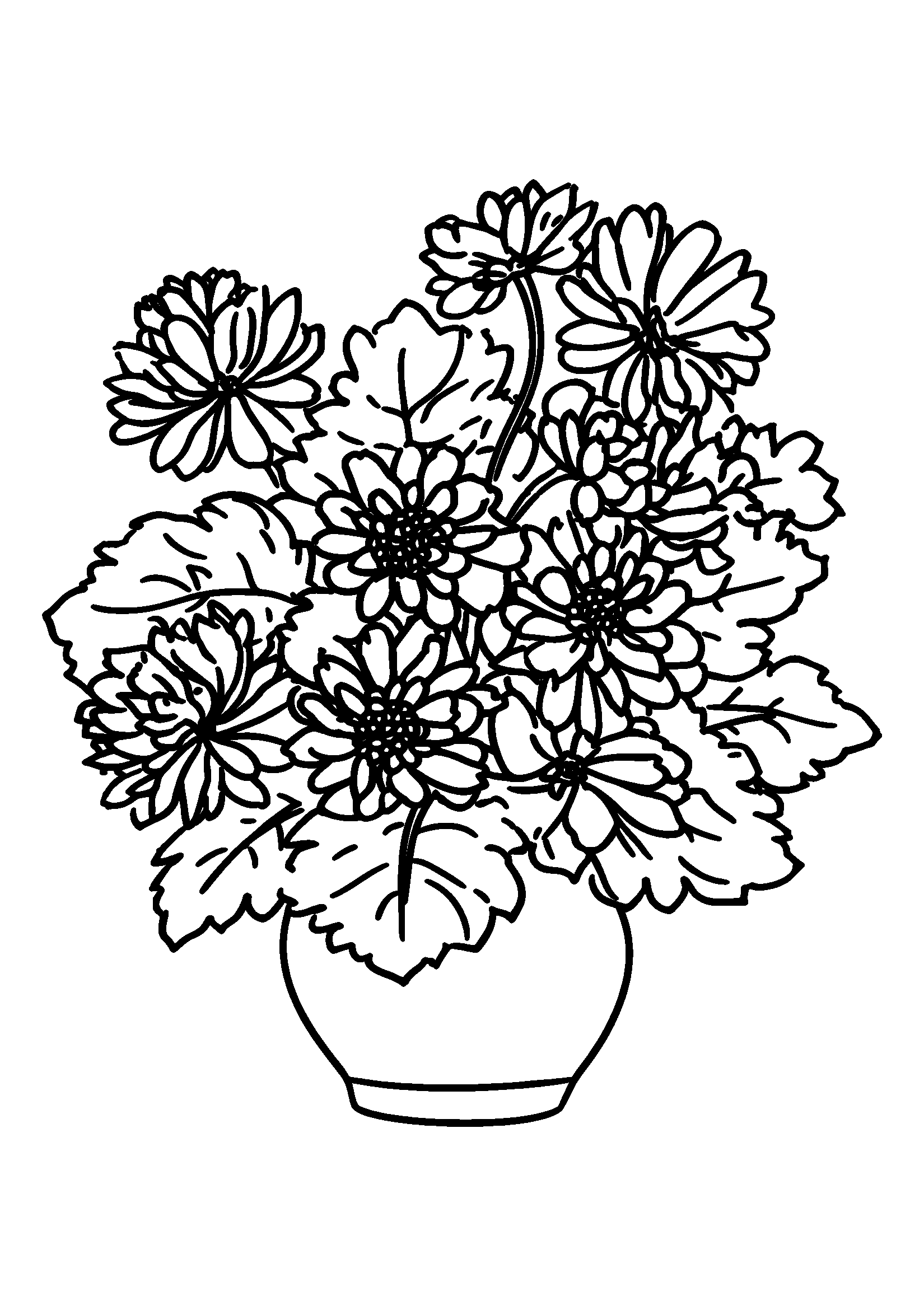 coloriage Autumn Scene with Colorful Chrysanthemums Around