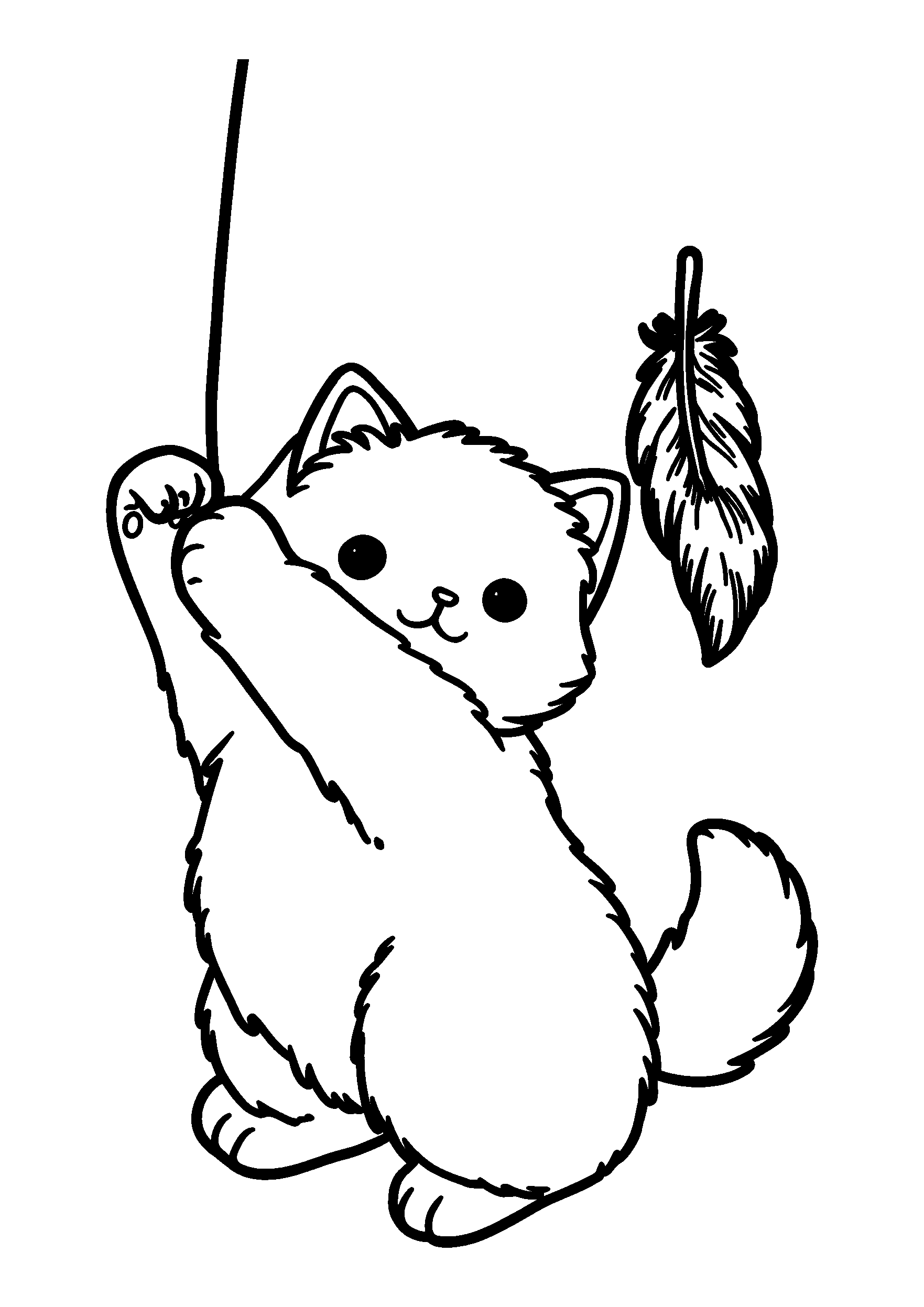 coloriage Cat Batting at a Hanging Feather Toy