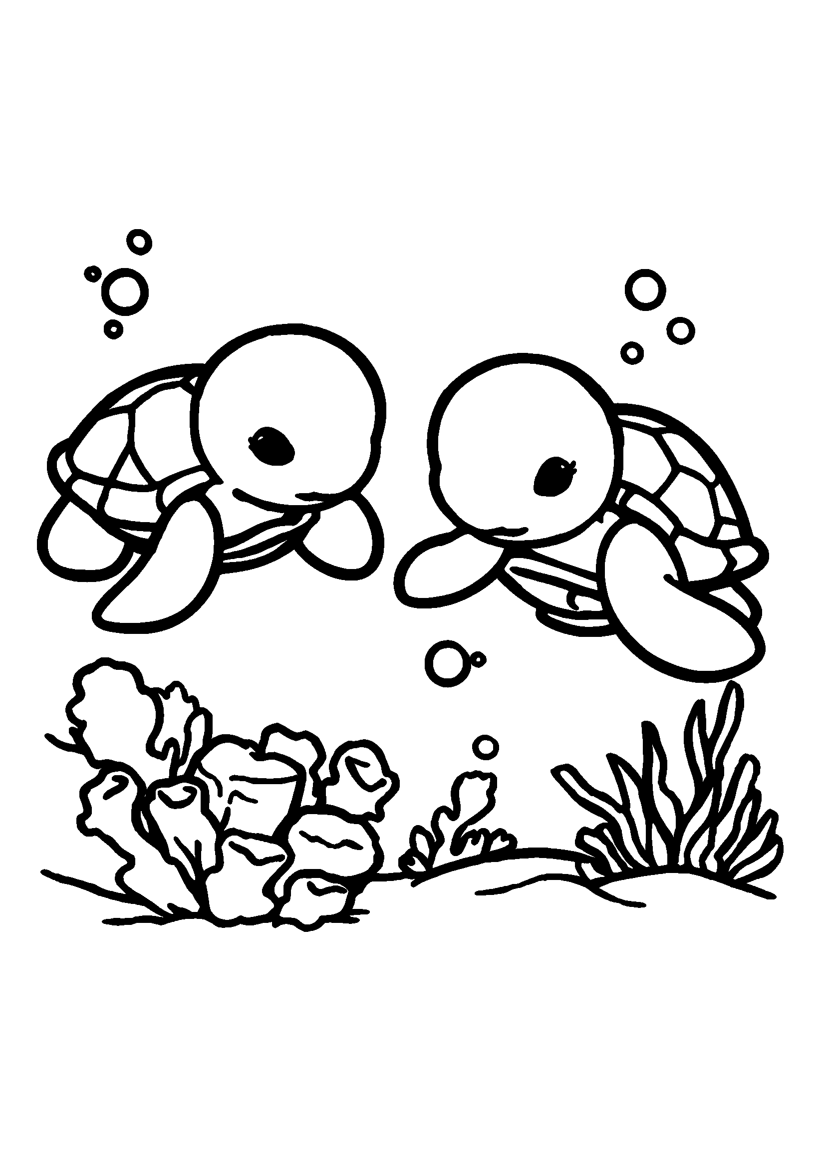 coloriage Turtles Swimming Around a Central Underwater Scene