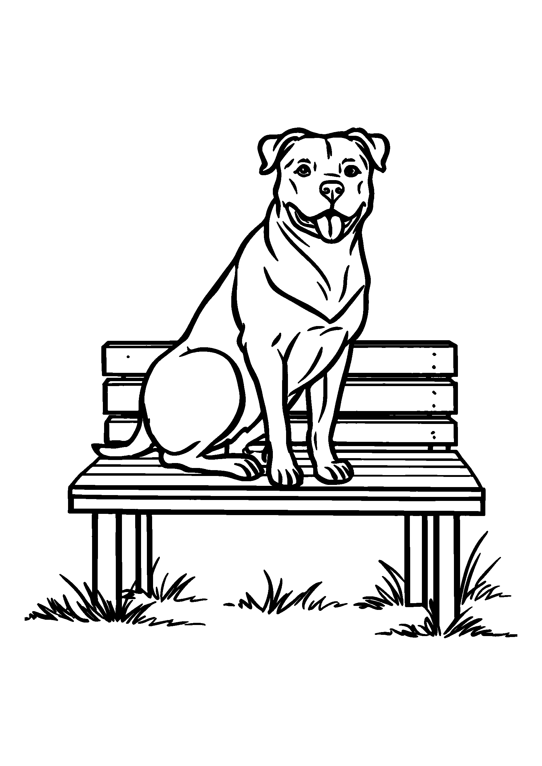coloriage Rottweiler Sitting Obediently on a Park Bench