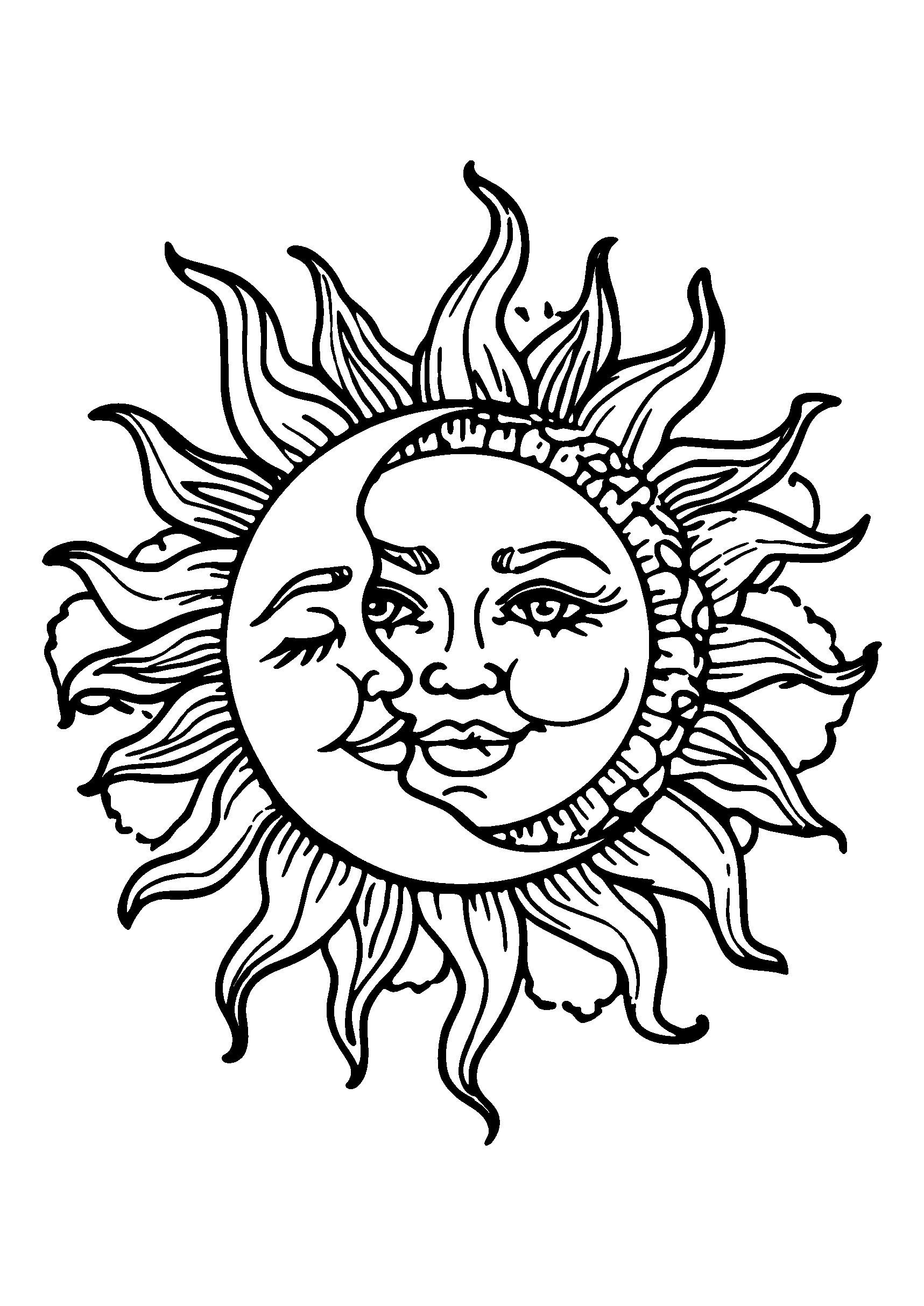 coloriage Sun and Moon Entwined in a Mandala Design