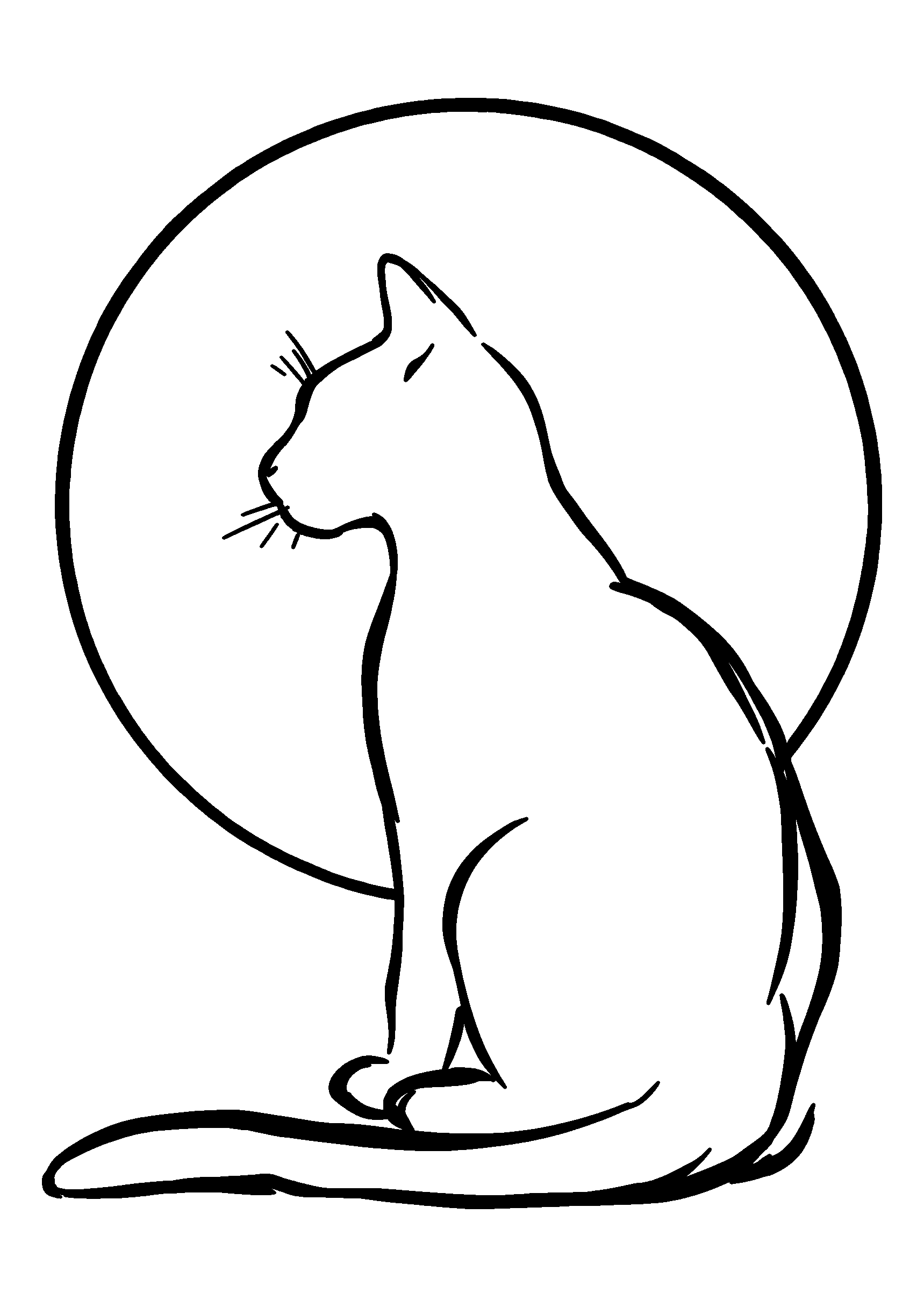 coloriage Sleek Cat Silhouetted Against a Full Moon