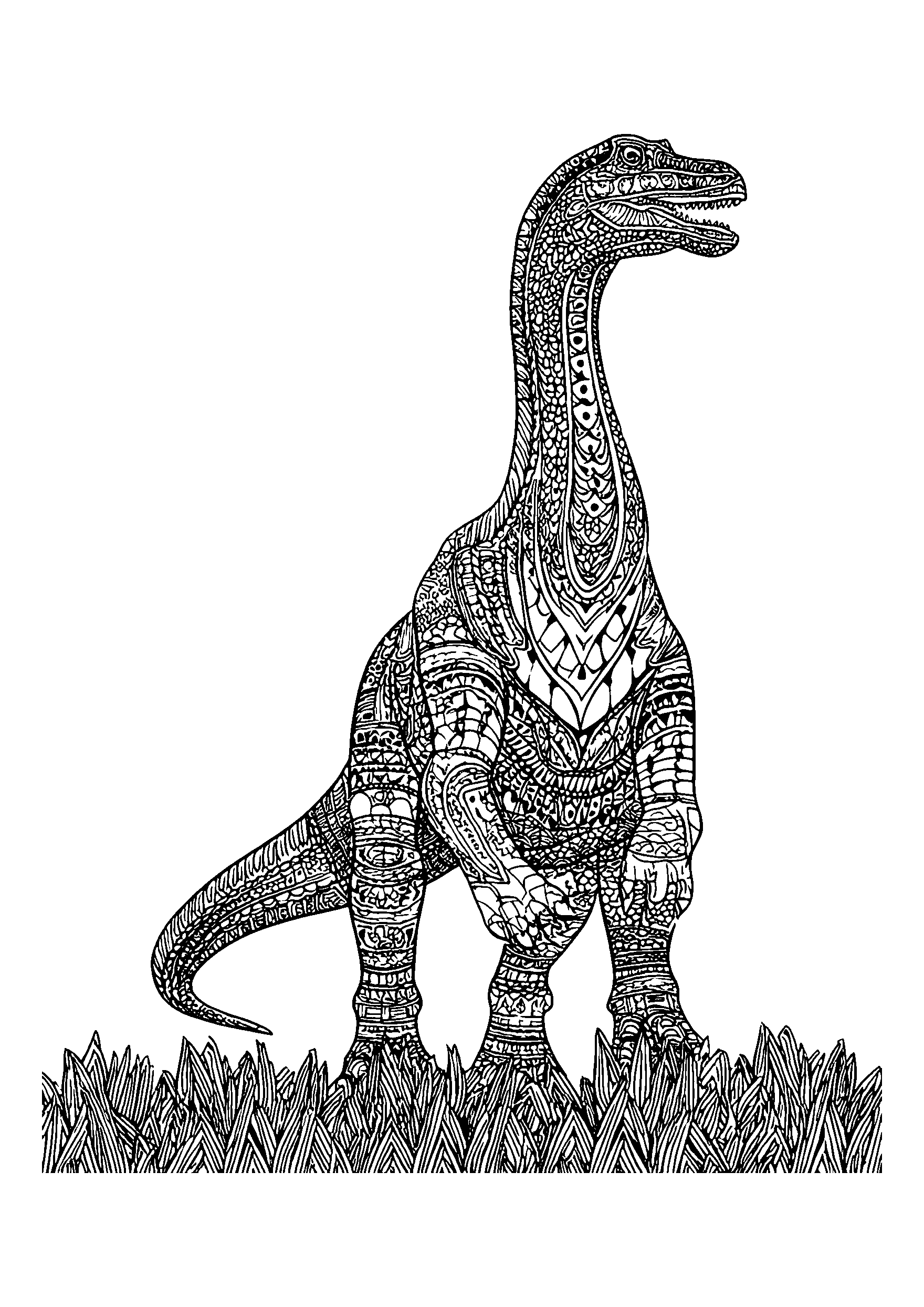 coloriage Dino Standing Proudly on a Grassy Hilltop