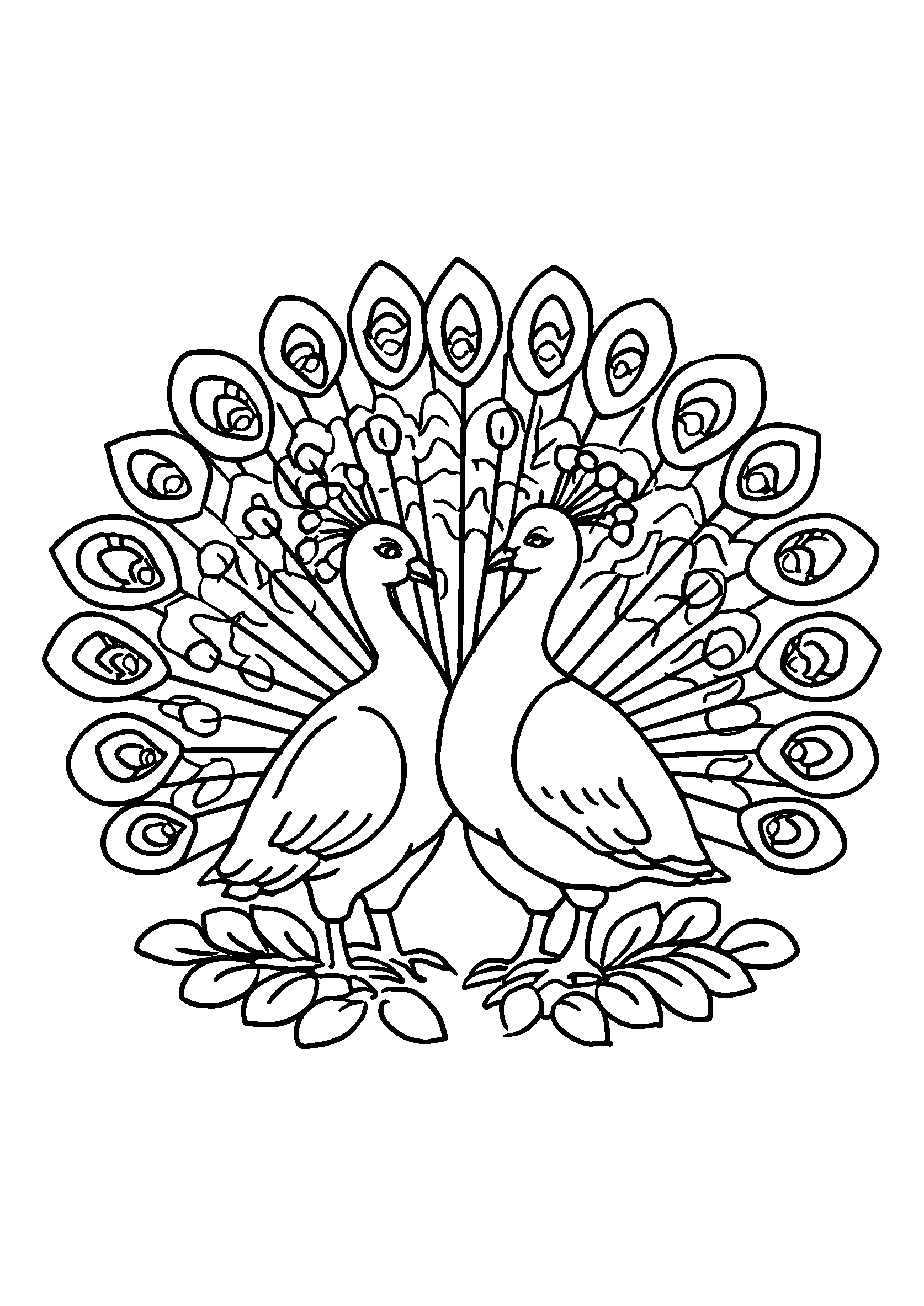 coloriage Peacocks Fanning Their Feathers in Circular Formation