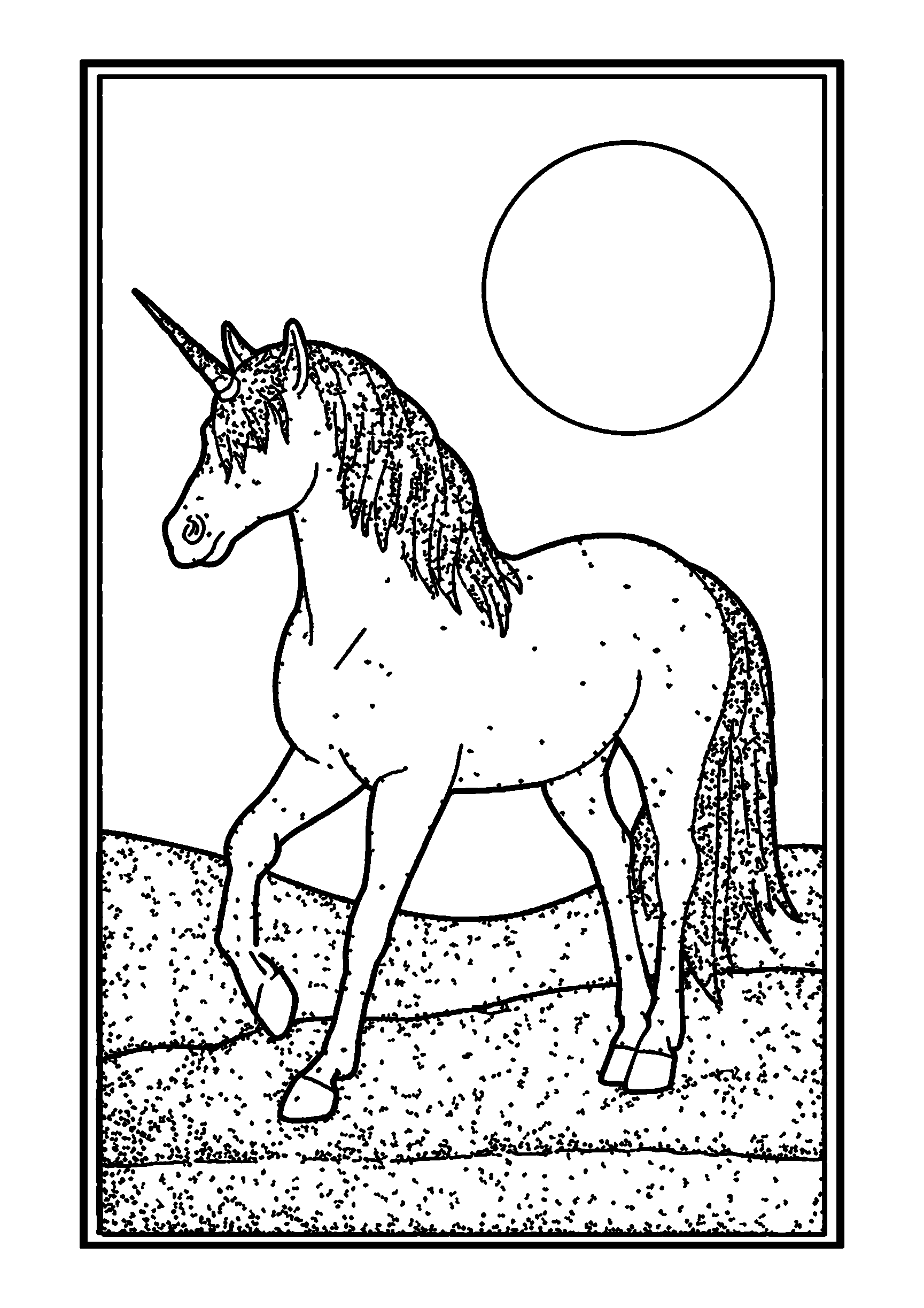 coloriage Unicorn Covered in Sparkling Glitter under the Moonlight