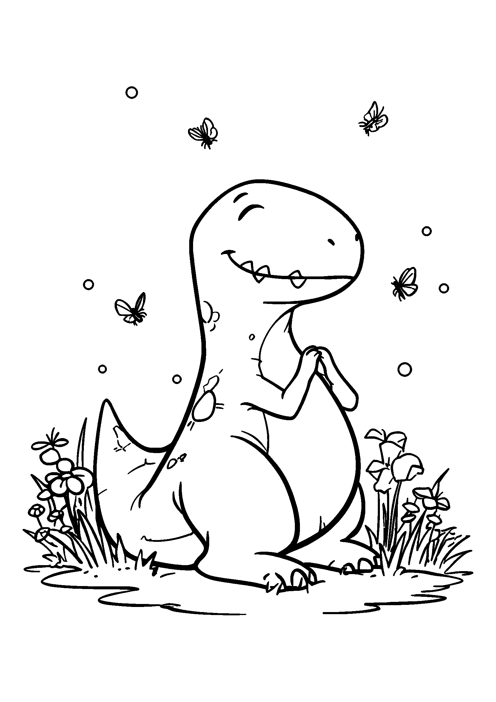 coloriage Dino Watching Fireflies at Twilight