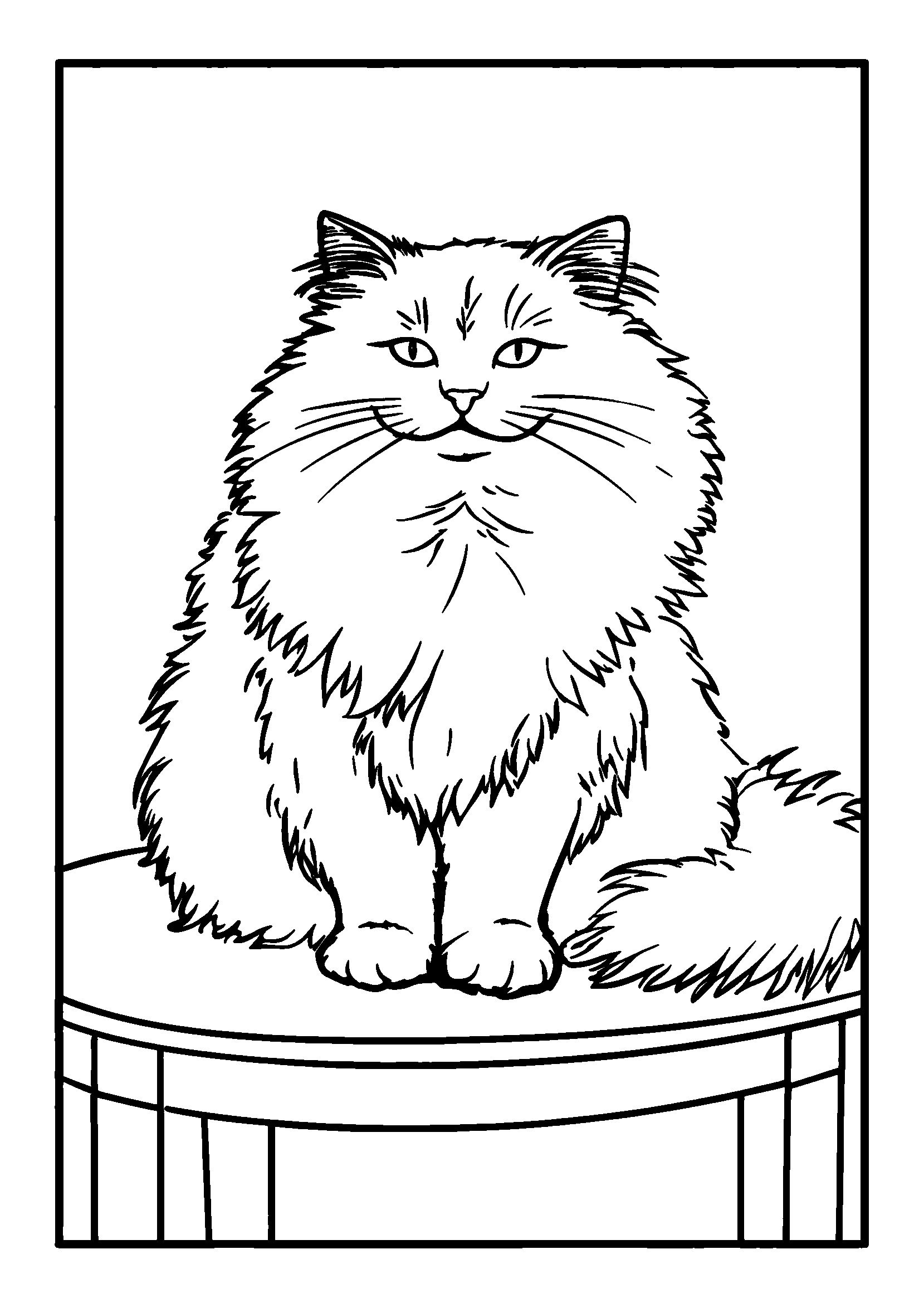 coloriage Fluffy Cat Sitting Proudly on a Throne-like Chair