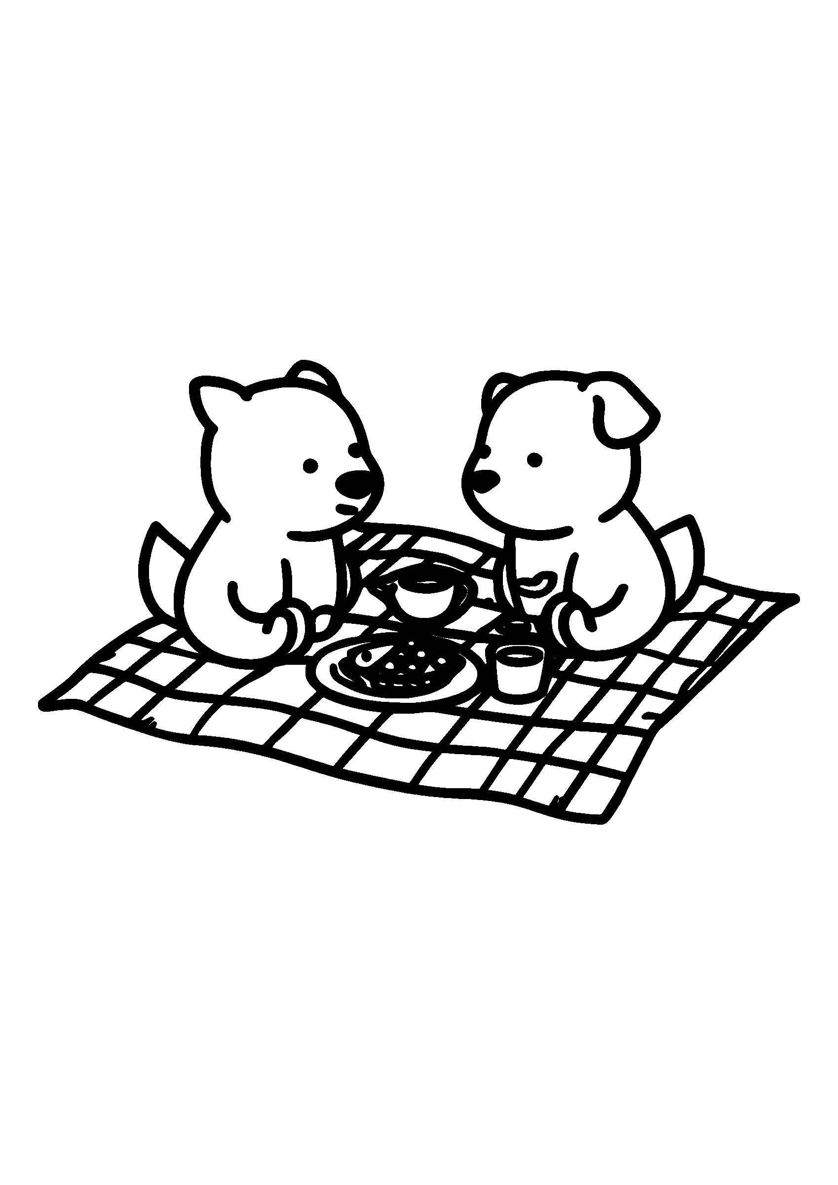 coloriage Dogs Enjoying a Picnic on a Checkered Blanket