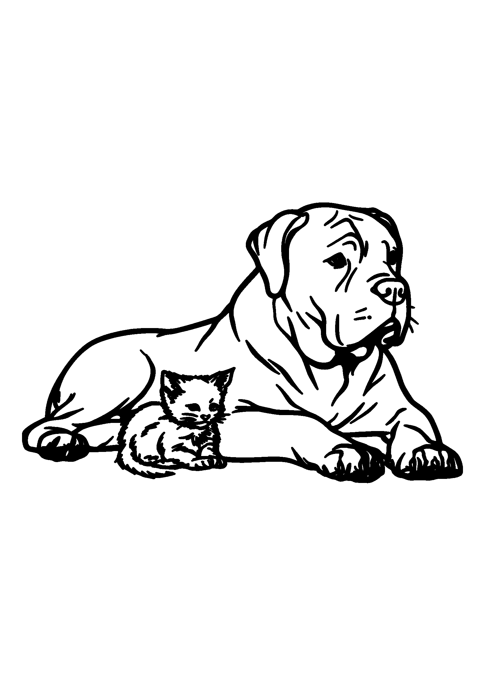 coloriage Gentle Giant Dog Lying Down with a Kitten