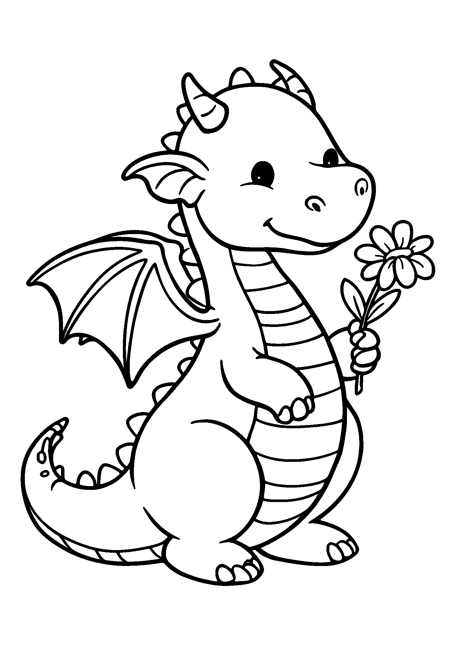 coloriage Dragon Holding a Flower Delicately in its Claws